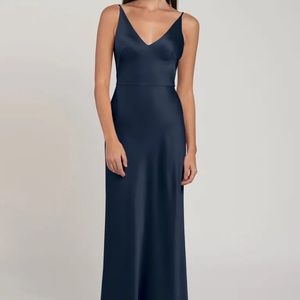 Jenny Yoo Marla French Blue V-neck Satin Bridesmaids Dress